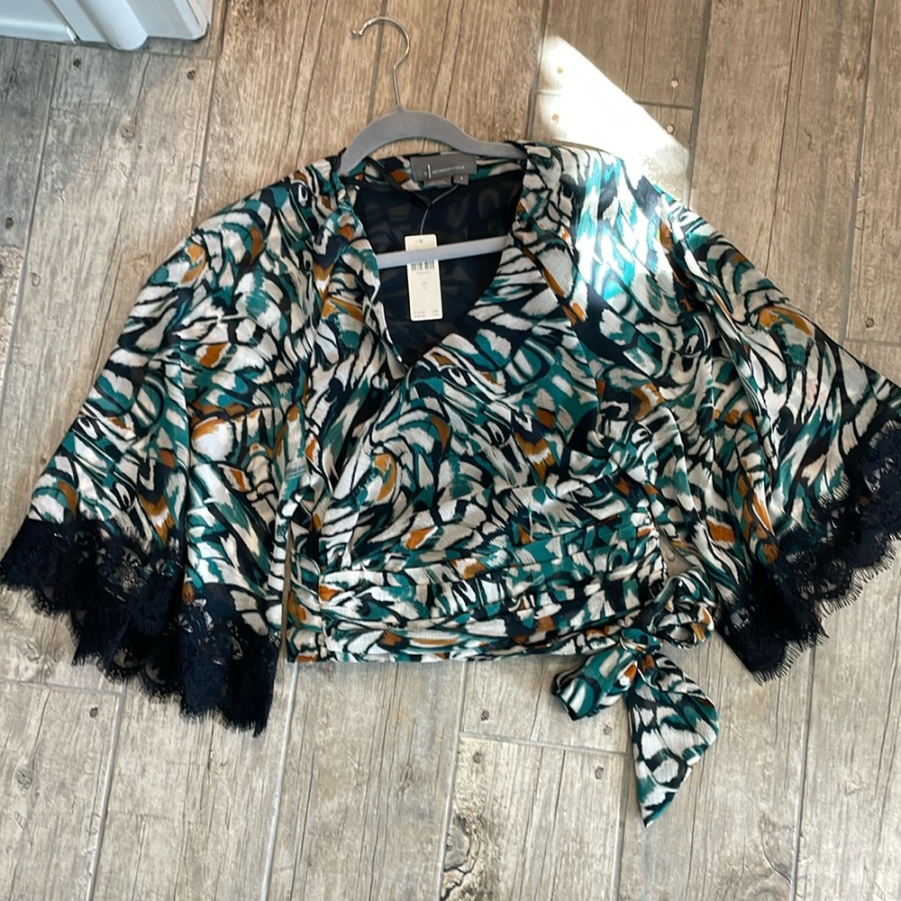 Anthropologie patterned wrap blouse